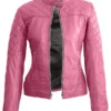 Women Pink Quilted Leather Jacket
