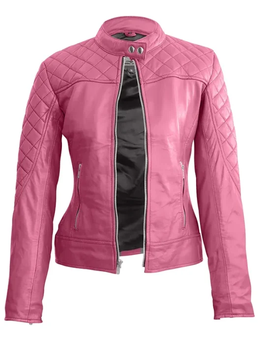 Women Pink Quilted Leather Jacket