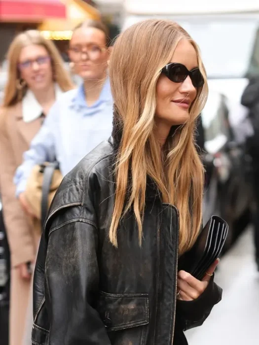 Women Spring Summer 2025 Rosie Huntington-Whiteley Black Leather Jacket