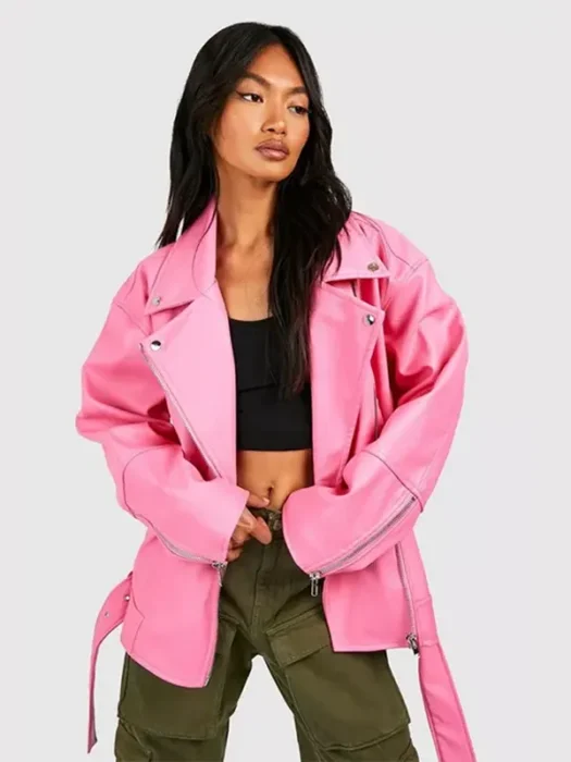 Women Super Oversized Belted Biker Jacket