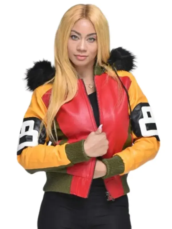 Womens 8 Ball Genuine Bomber Leather Jacket