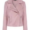 Womens Pink Suede Leather Biker Jacket