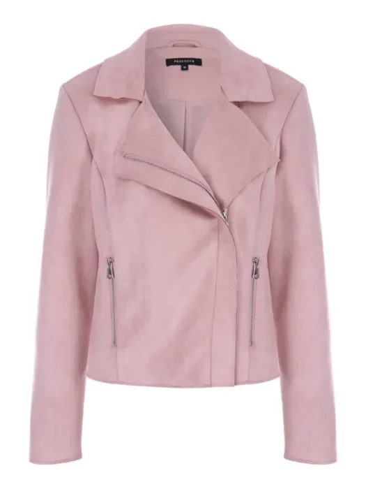 Womens Pink Suede Leather Biker Jacket