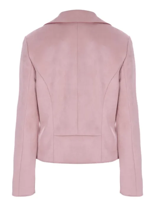 Womens Pink Suede Leather Biker Jacket Back