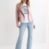 Womens Pink Suedette Biker Jacket