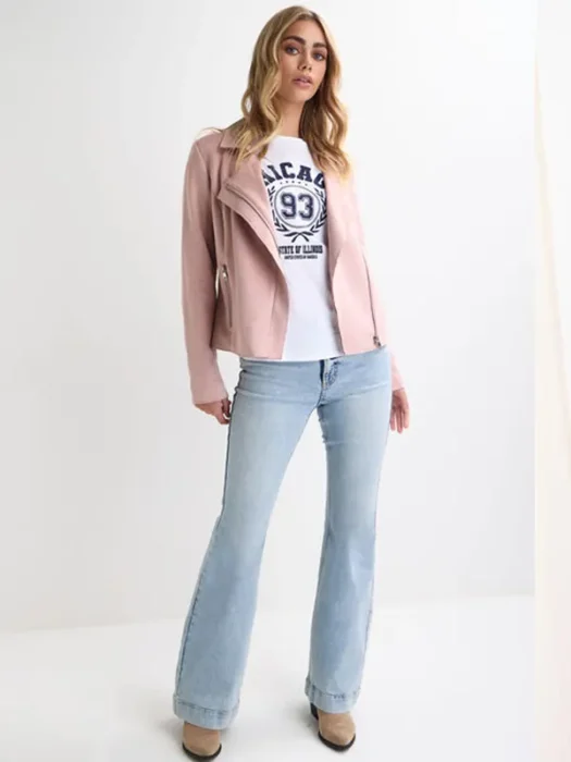 Womens Pink Suedette Biker Jacket