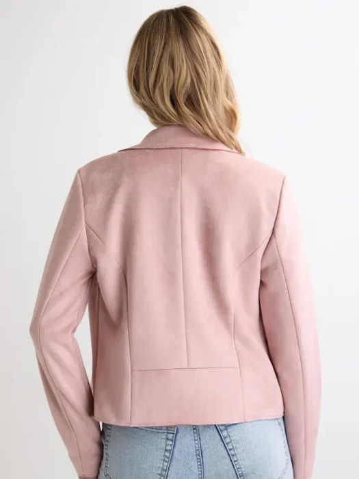 Womens Pink Suedette Biker Jacket Back