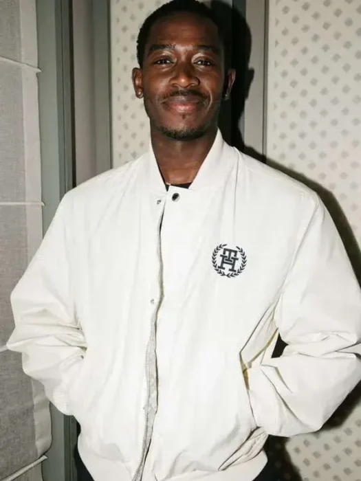 Damson Idris F1 The Movie 2025 Joshua Pearce White Bomber Jacket