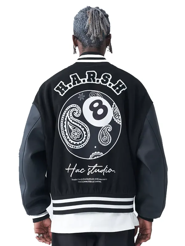 Paisley Black 8 Ball Varsity Jacket Back