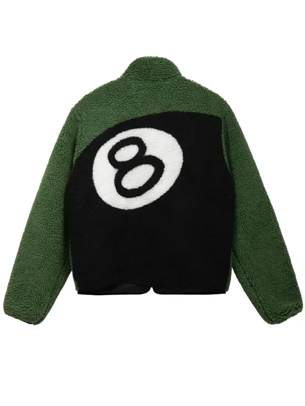 Stussy 8 Ball Sherpa Reversible Green Jacket Back
