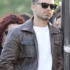 355 Movie Sebastian Stan Distressed Brown Leather Jacket