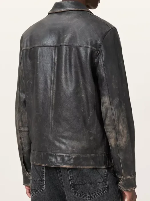 Alkan Zip Up Two Tone Leather Jacket Back