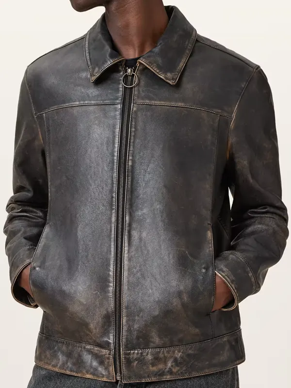 Alkan Zip Up Two Tone Leather Jacket