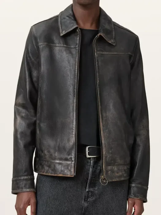 Alkan Zip Up Two Tone Vintage Black Leather Jacket