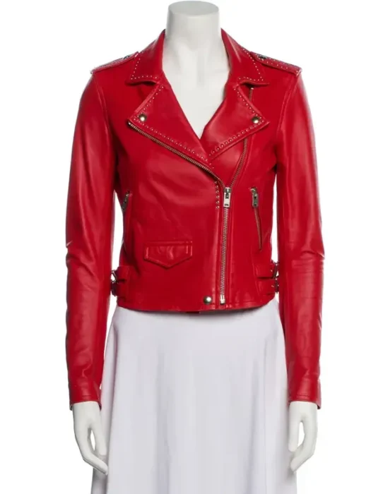 Clipped V. Stiviano Red Leather Jacket