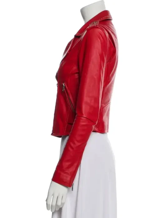 Clipped V. Stiviano Red Leather Studded Jacket