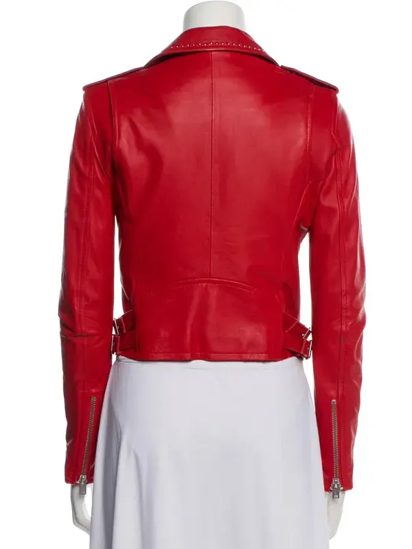 Clipped V. Stiviano Red Leather Studded Jacket Back