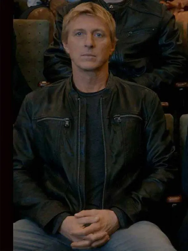 Cobra Kai S03 William Zabka Black Cafe Racer Leather Jacket