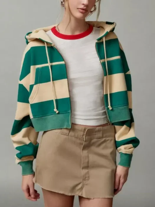 Cobra Kai S6 Oona O’Brien Green Striped Hood­ie