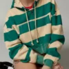 Cobra Kai S6 Oona O’Brien Green Striped Zip-Up Hood­ie