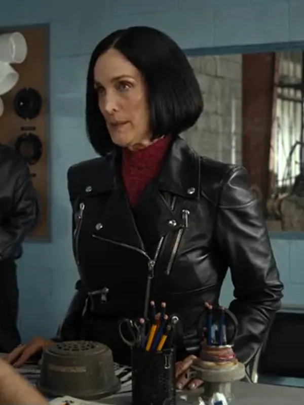 FUBAR S02 Carrie-Anne Moss Black Biker Leather Jacket