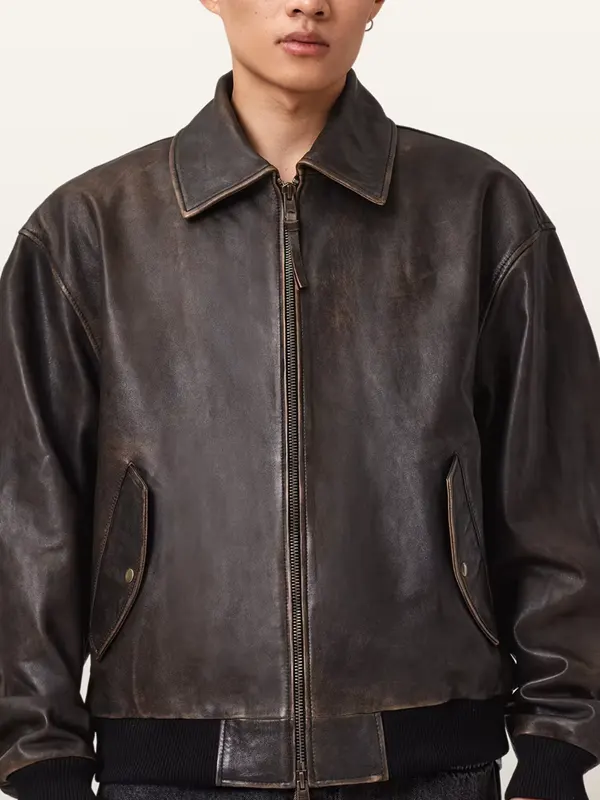 Marco Oversized Brown Leather Bomber Jacket