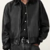 Marco Oversized Leather Black Bomber Jacket