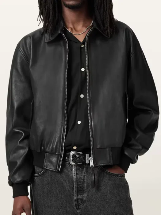 Marco Oversized Leather Black Bomber Jacket