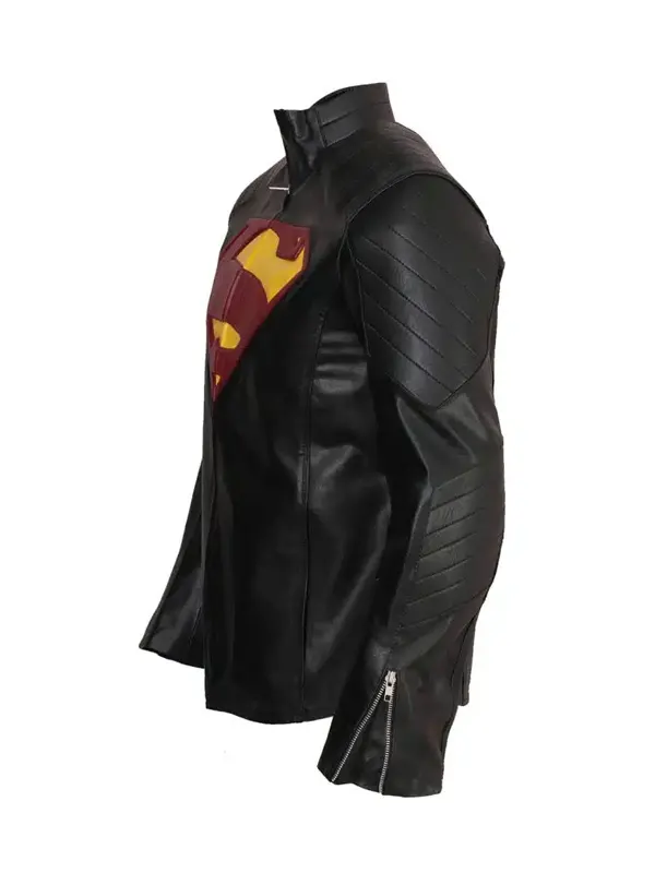 Superman Black Leather Jacket Side Look