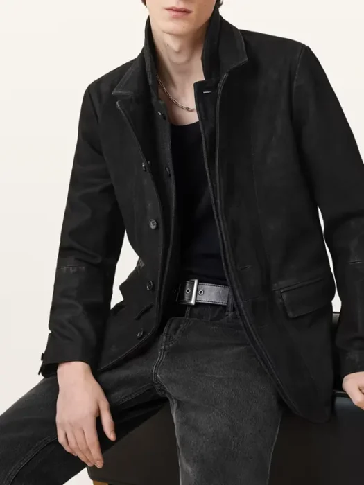 Survey Double Layered Black Leather Blazer