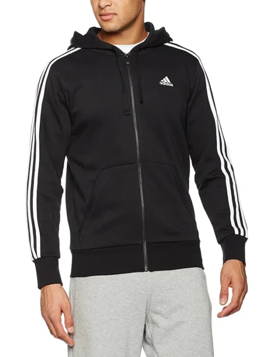 ADIDAS MEN’S ESSENTIALS 3 STRIPES FULL-ZIP FRENCH TERRY HOODIE