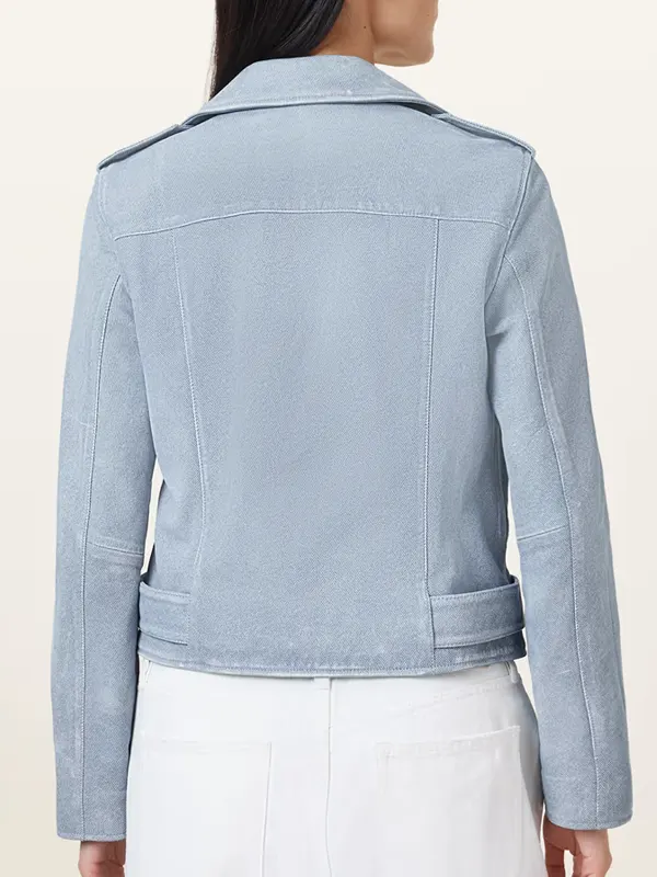 Balfern Denim-Effect Leather Biker Jacket NZ Back