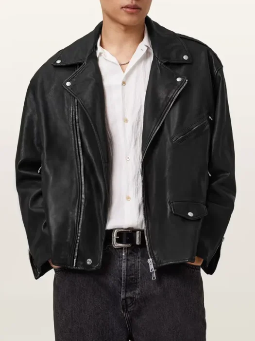 Bradford Oversized Black Biker Leather Jacket