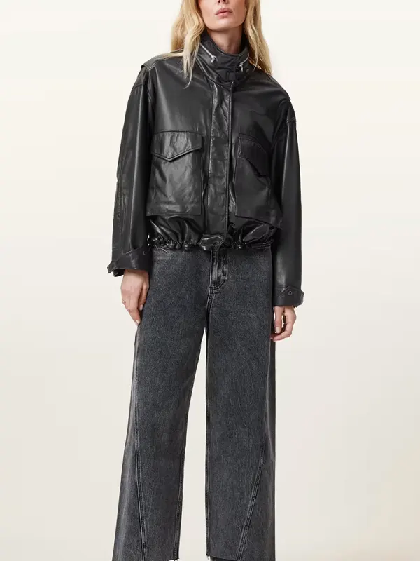 Clay Funnel Neck Leather Jacket