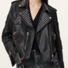 College Relaxed Fit Biker Leather Jacket
