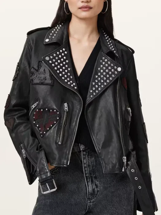 College Relaxed Fit Biker Leather Jacket