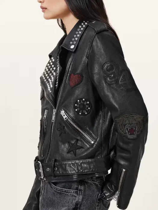 College Relaxed Fit Leather Biker Jacket