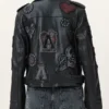 College Relaxed Fit Leather Biker Jacket Back