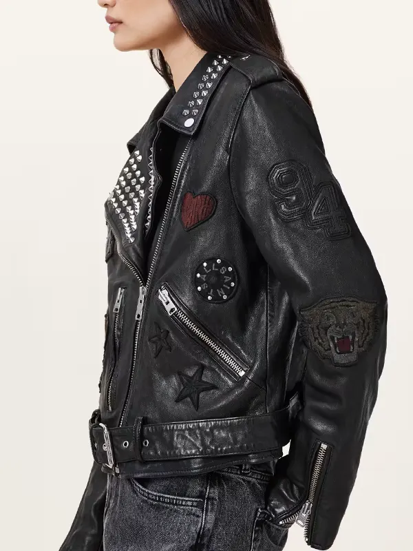 College Relaxed Fit Leather Biker Jacket