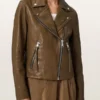Dalby Slim Fit Brown Leather Biker Jacket