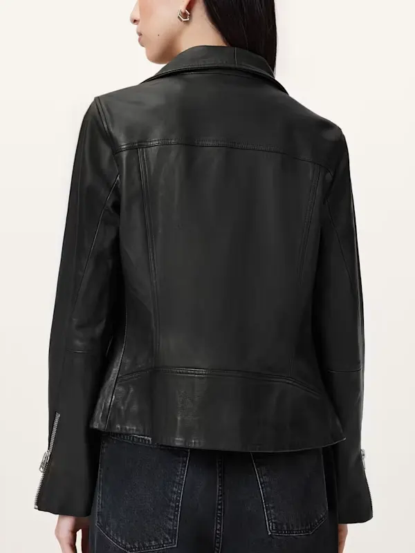 Ellis Leather Funnel Neck Biker Jacket Back