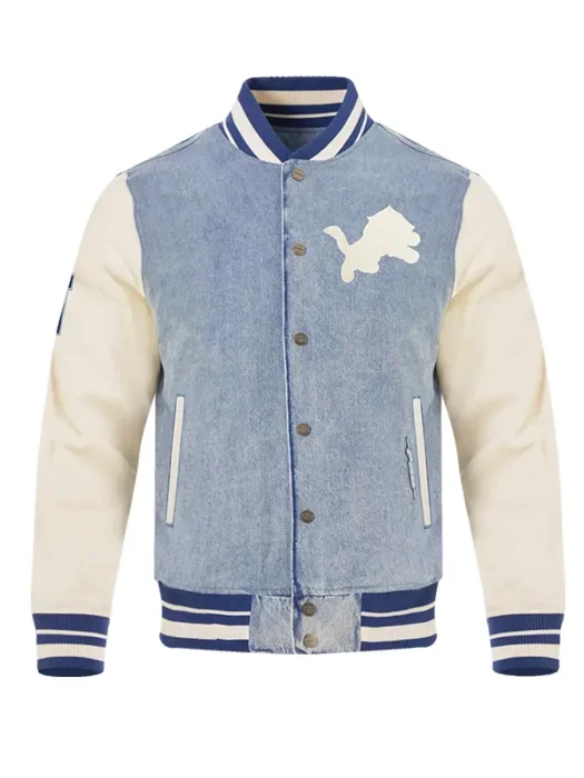 NFL DETROIT LIONS VARSITY BLUES MEN'S DENIM VARSITY JACKET
