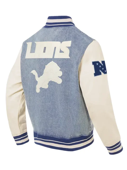 NFL DETROIT LIONS VARSITY BLUES MEN'S DENIM VARSITY JACKET BACK
