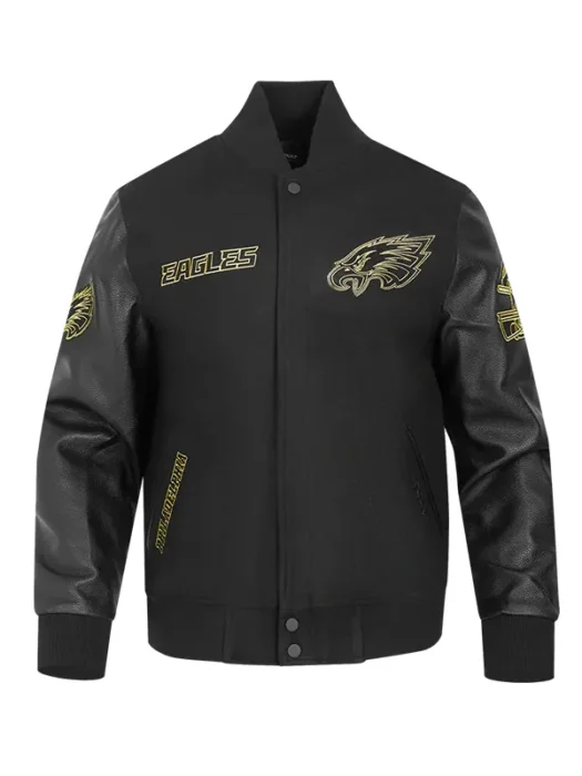 NFL PHILADELPHIA EAGLES BLACK & GOLD WOOL VARSITY JACKET