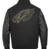 NFL PHILADELPHIA EAGLES BLACK & GOLD WOOL VARSITY JACKET BACK