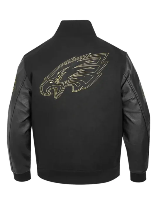 NFL PHILADELPHIA EAGLES BLACK & GOLD WOOL VARSITY JACKET BACK