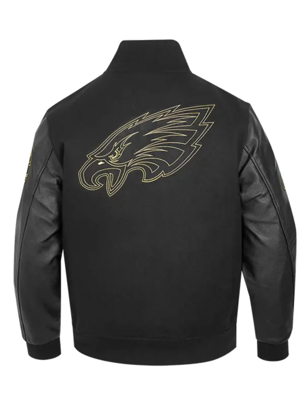NFL PHILADELPHIA EAGLES BLACK & GOLD WOOL VARSITY JACKET BACK