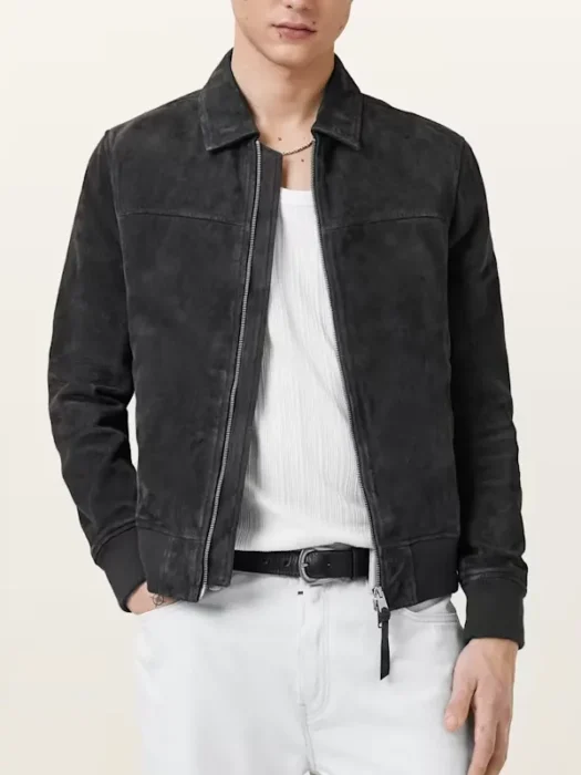 Rashford Black Suede Ribbed Trim Jacket