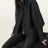 Ryder Funnel Neck Black Leather Jacket