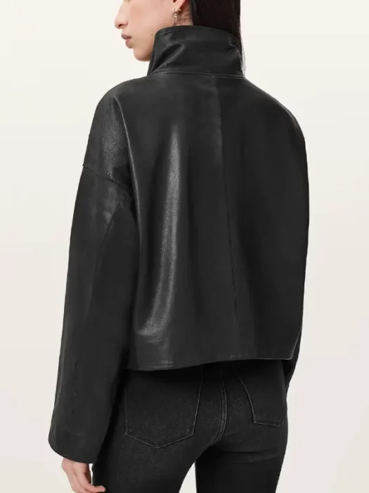 Ryder Funnel Neck Leather Jacket Back